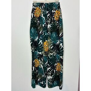 NWT Tropical Leaf Print Elastic Tie Waist High waisted palazzos